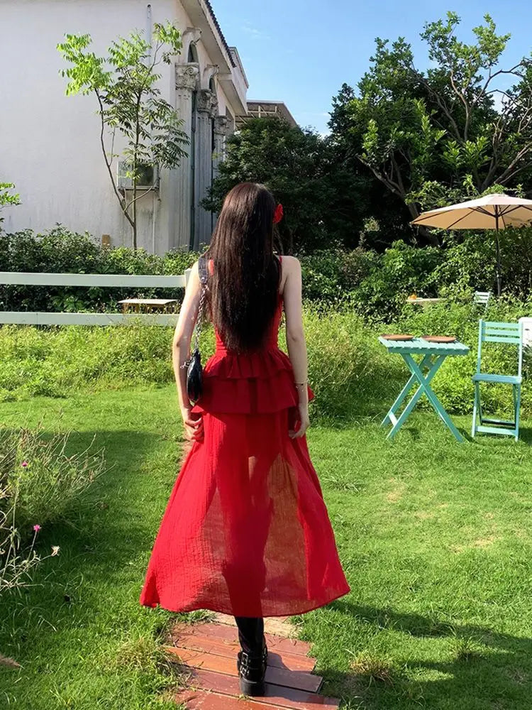 Aiertu Red Ruffle Midi Dress Outfit Ideas Aiertu
