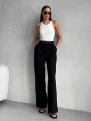 Aiertu  -  Summer New Loose High Waisted Pants Spring Women's Office Lady Retro Wide Leg Pants Temperament Slim Fit Suit Pants Aiertu