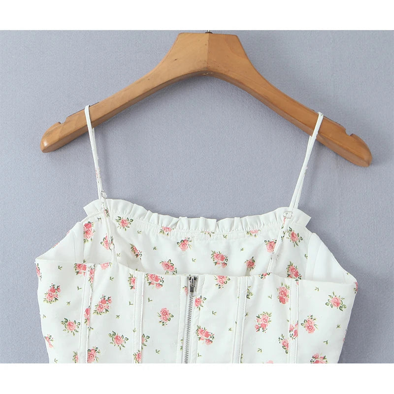 Aiertu  -  Sweet Girl French Style Floral Print Camis Chic Slim Holiday Summer Crop Top Streetwear Aiertu