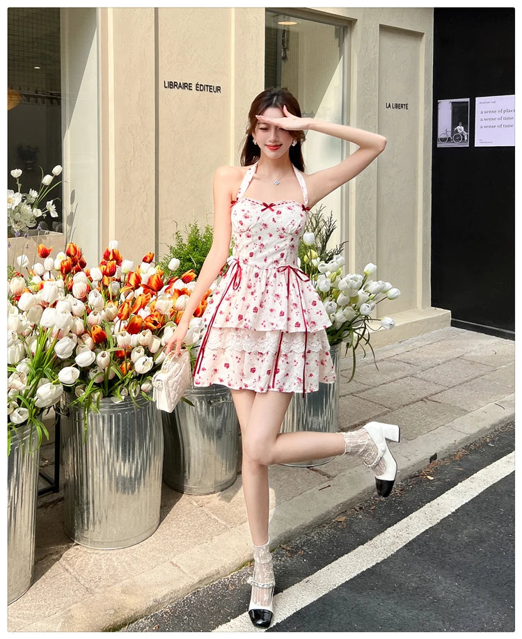 Aiertu  Cherry Bird Red Ribbon Coquette Dress Aiertu
