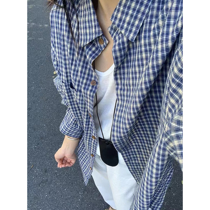 Aiertu Vintage Plaid Shirts Women Harajuku Streetwear Long Sleeve Blouses Spring Summer Korean Single Breasted Casual Tops New Aiertu