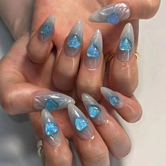 Aiertu  -  Manicure Long Almond False Nails Elegant 3D Butterfly Love Heart Press on Nails Star Detachable Nail Tips Women Aiertu
