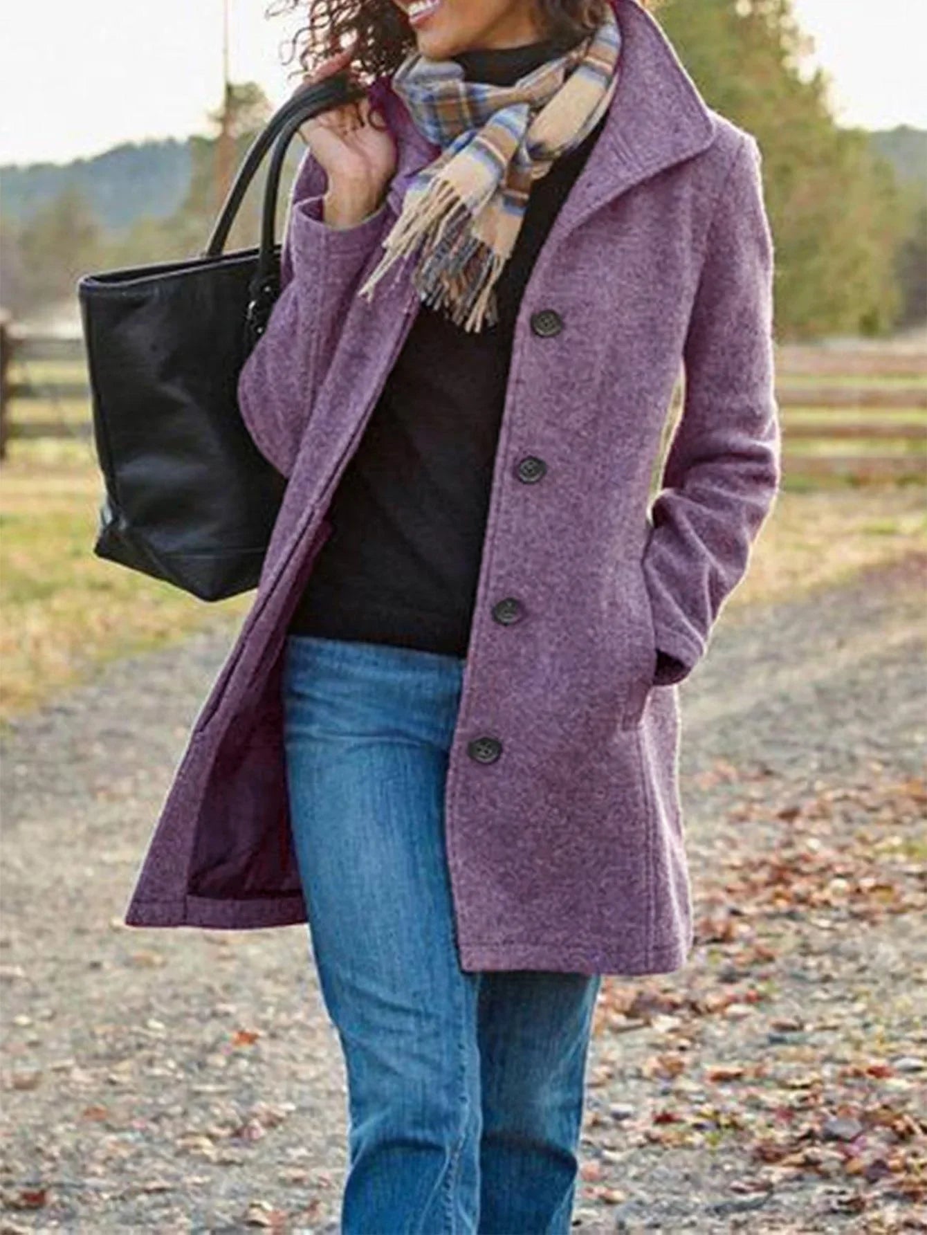 Aiertu  -  Women's Autumn and Winter New Women's Clothing European and American Retro Medium and Long Solid Color Woolen Coat Aiertu