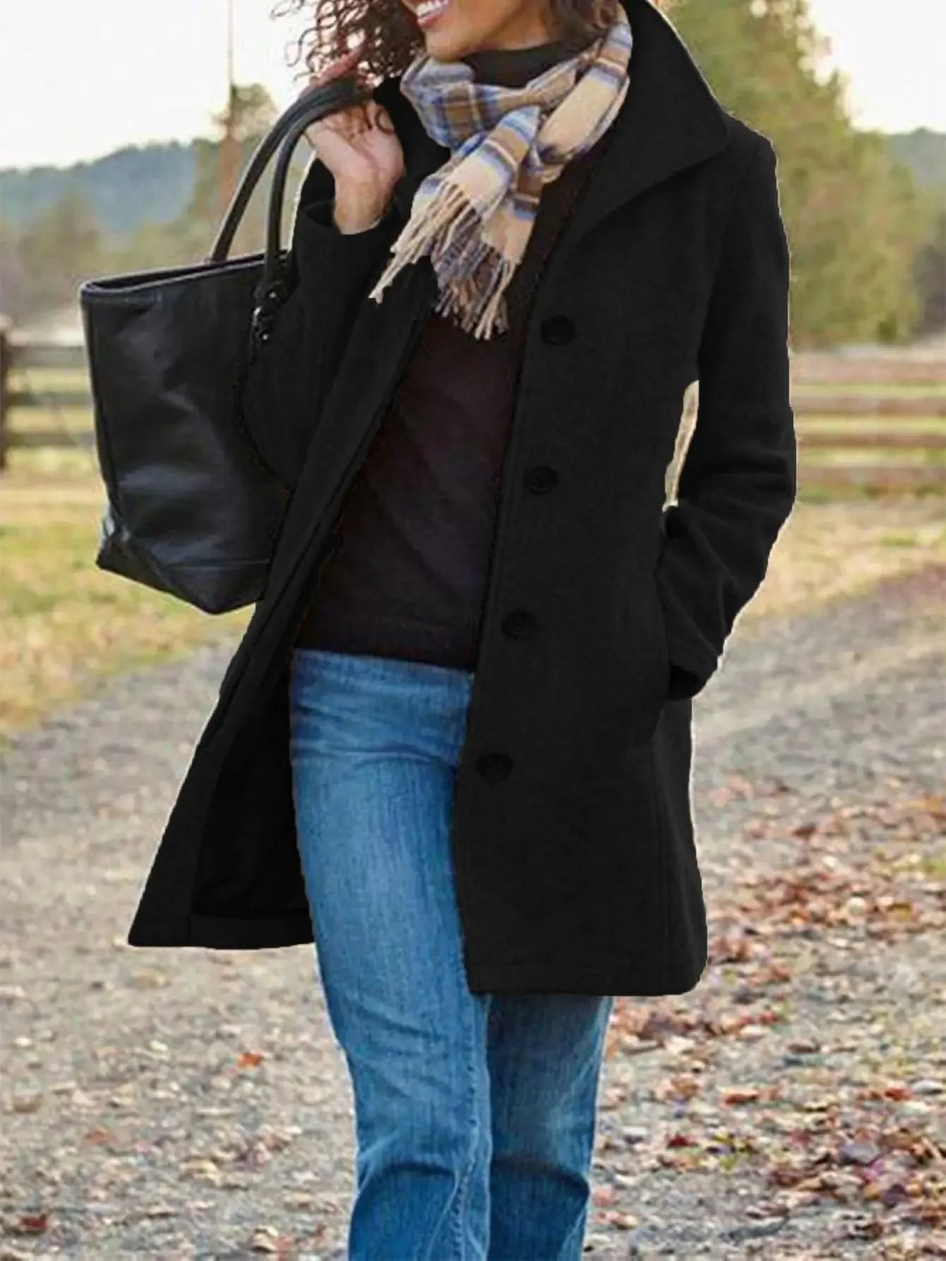 Aiertu  -  Women's Autumn and Winter New Women's Clothing European and American Retro Medium and Long Solid Color Woolen Coat Aiertu