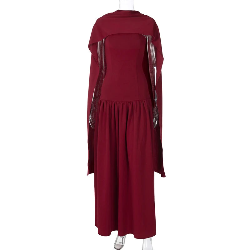 Aiertu  -  2025 Elegant Women Strapless Dress With Shawl Fashion Party Sleeveless Back Criss-cross Lacing Slim Fit Ruched Maxi Dresses Aiertu