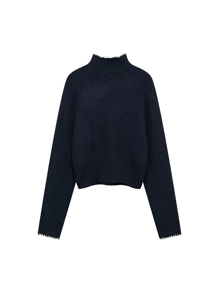 Aiertu  Women Fashion With Bow Black Pullover Knitted Sweater Vintage O-Neck Long Sleeves Female Chic Lady Tops Aiertu
