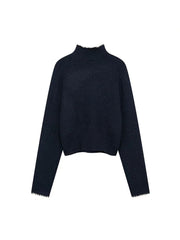 Aiertu  Women Fashion With Bow Black Pullover Knitted Sweater Vintage O-Neck Long Sleeves Female Chic Lady Tops Aiertu
