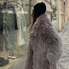 Aiertu  -  casual winter outfits Extra Long Luxury Lamb Fur Teddy Coat Women 2024 Winter Ladies Mob Wife Style Oversized Chunky Faux Fur Jacket Overcoat Aiertu