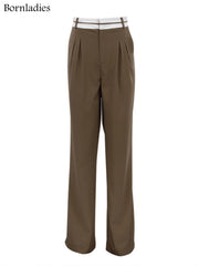 Aiertu  -  Elegant Loose Gray Office Ladies Pants Fashion High Waist Straight OL Trousers Chic Spliced Full Length Women Pants Aiertu
