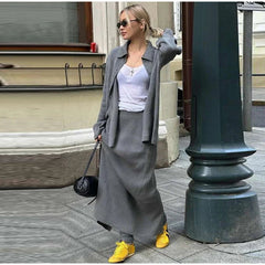 Aiertu  -  Casual Knit Cardigans Skirts Set Women Loose Lapel Single Breasted Coats High Waist Skirt 2026 Autumn New Lady Fashion Outfits Aiertu