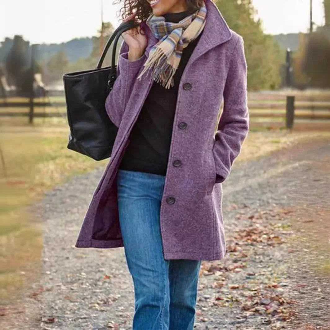 Aiertu  -  Women's Autumn and Winter New Women's Clothing European and American Retro Medium and Long Solid Color Woolen Coat Aiertu