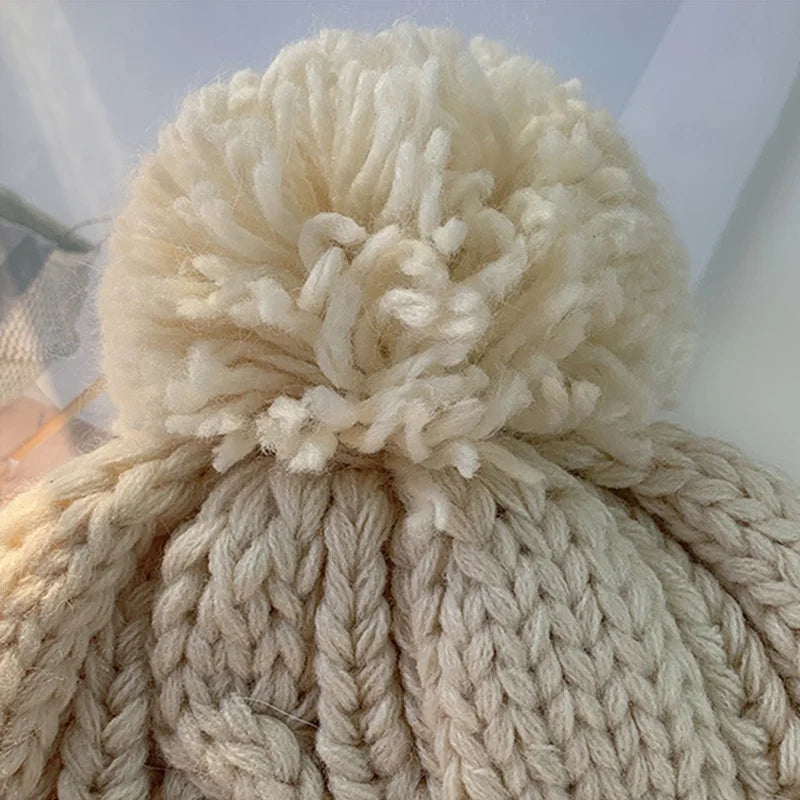 Aiertu  -  Winter Furry Knitted Hat for Women Girls Rabbit Fur Pompom Woolen Beanies Plush Thick Ear Protection Cap Windproof Skiing Bonnet Aiertu