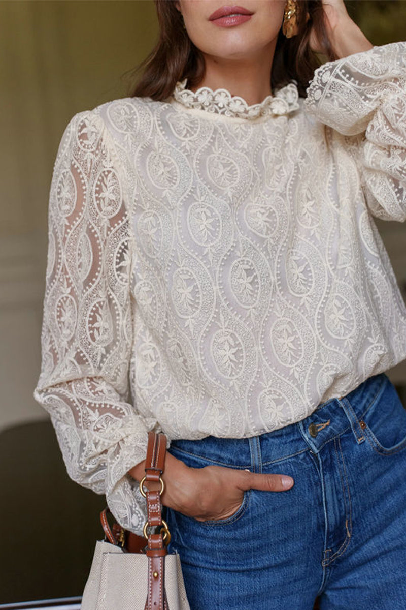Aiertu  -Sexy Lace Flounce Lotus Leaf Collar Blouses(3 Colors) aiertu