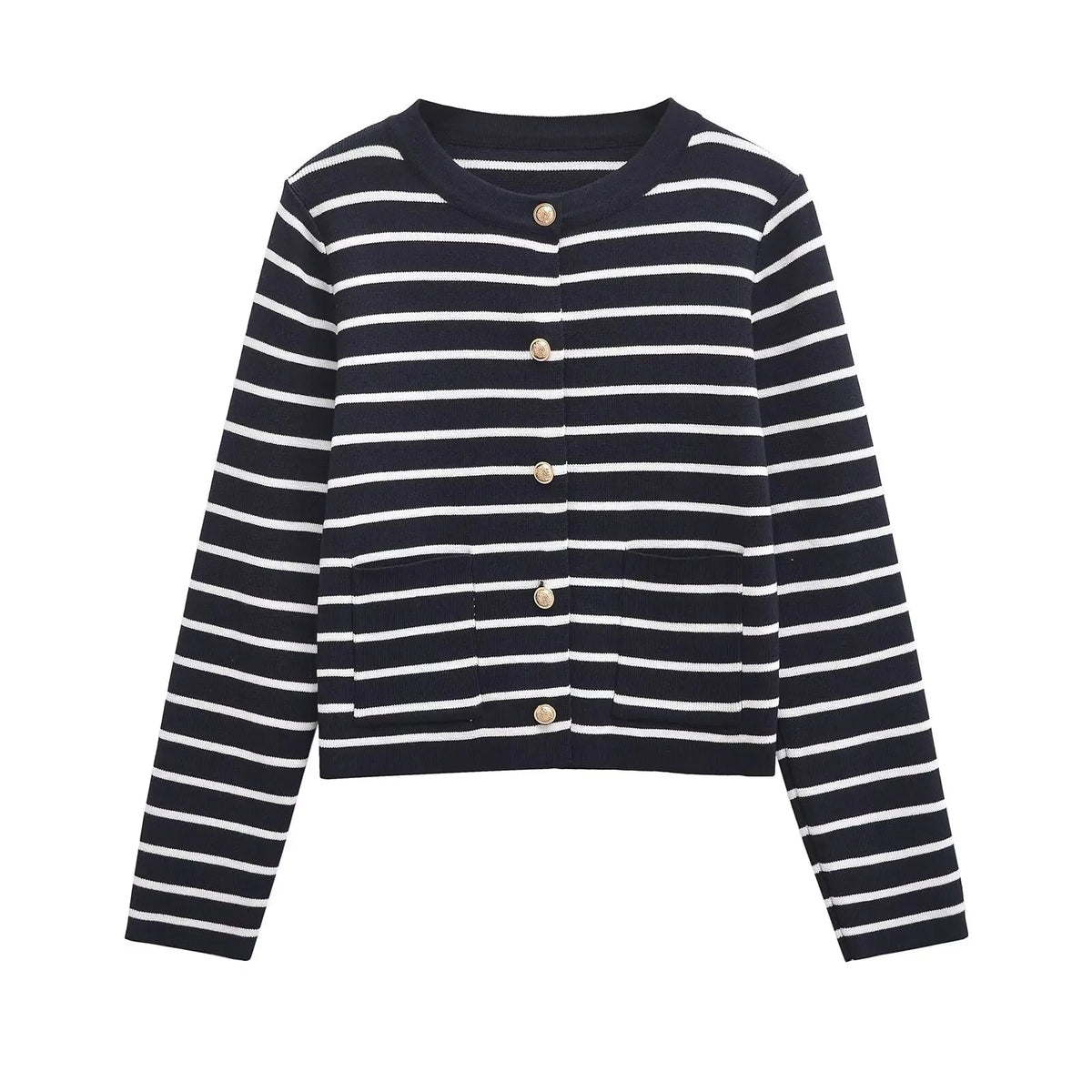Aiertu  -  Autumn Winter Women Striped Knit Cardigan Long Sleeve O Neck Casual Outerwear Short Coat Aiertu