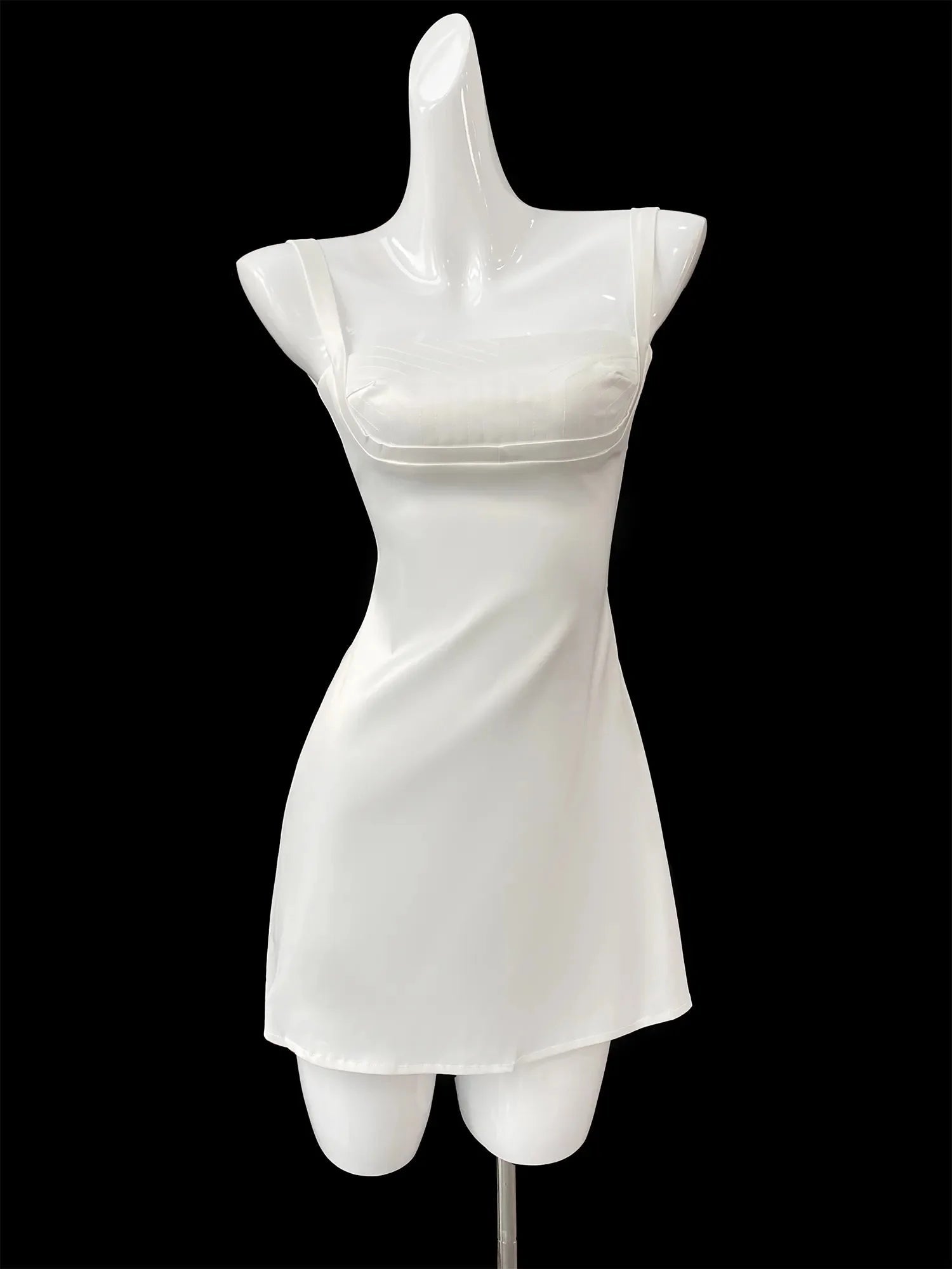Aiertu  Summer Satin birthday Dress For Women Mini A-Line Sexy Dress white Casual Spaghetti Strap Graduation Dress Stretchy Aiertu