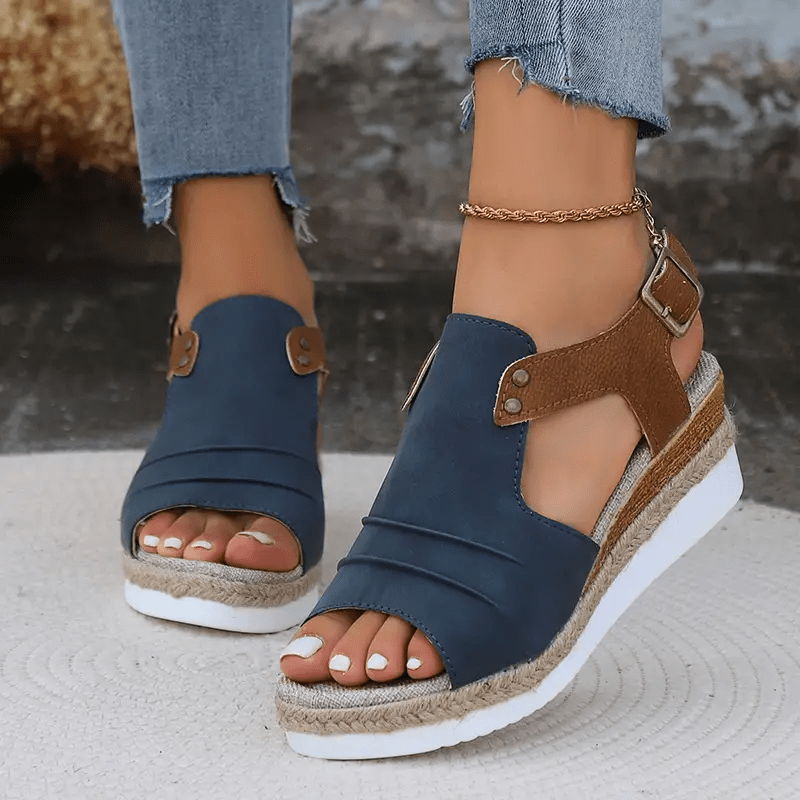 Aiertu Comfy Platform Women's Colorblock Casual Sandals, Ankle Buckle Strap Versatile Summer Wedge Shoes Aiertu