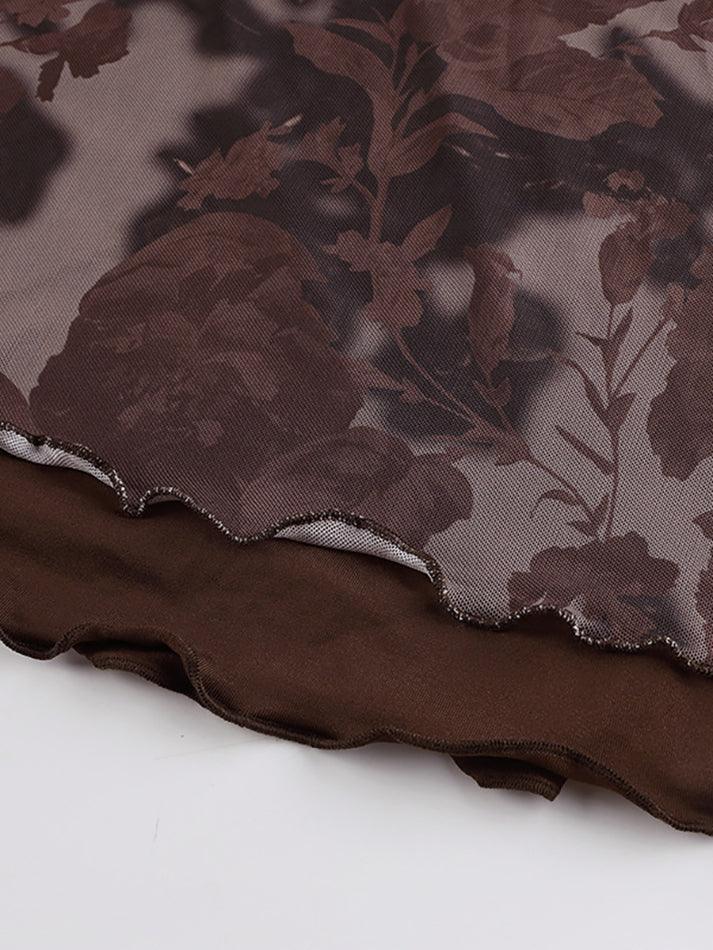 Aiertu  -  Mesh Floral Midi Skirt Aiertu