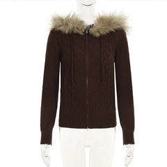 Aiertu  -  Vintage American High Street Zip Up Knitted Cardigan Sweaters Simple French All Match Lazy Women Jumpers Y2k Aesthetic Clothes Aiertu