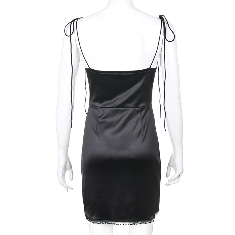 Aiertu - Square collar lace satin split dress Aiertu
