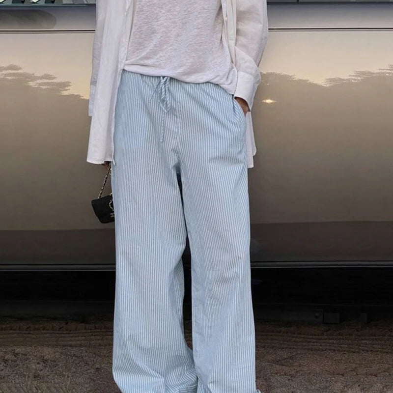 Aiertu  Streetwear Striped Print Loose Trousers Lace-up Joggers Fashion Y2K Baggy Pants Basic Aesthetic 90s Cute Bottoms Aiertu