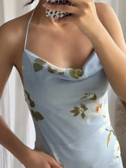Aiertu  -  Sleeveless Flower Print Dress Woman 2025 Tulle Mini Dresses For Women Summer Backless Sexy Dress Elegant Party Dresses Aiertu