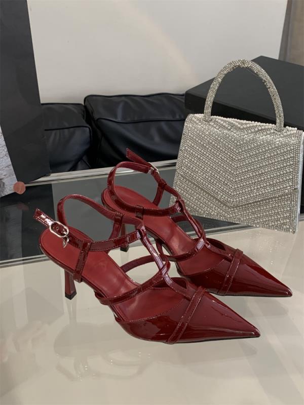 Aiertu  Retro Woman Shoes Closed Toe Sandals Summer Heels Buckle Original Stiletto Leather Girls Pointed Strap High Pumps Scandals Paten Aiertu