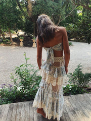 Aiertu  Blue floral lace ruffle long two piece suit evening gown party dress gh3011 shopify