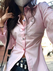 Aiertu  -  Shirt With Pink Button Waist For Women, Spring And Summer New Ins Trendy American Design Niche Hot Girl Pure Desire Top Aiertu