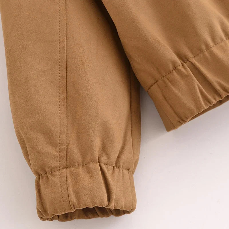 Aiertu  -  Women's Vintage Solid Jacket Loose O Neck Zipper Pocket Long Sleeve Female Coat Autumn Lady Office All-match Outwear New Aiertu