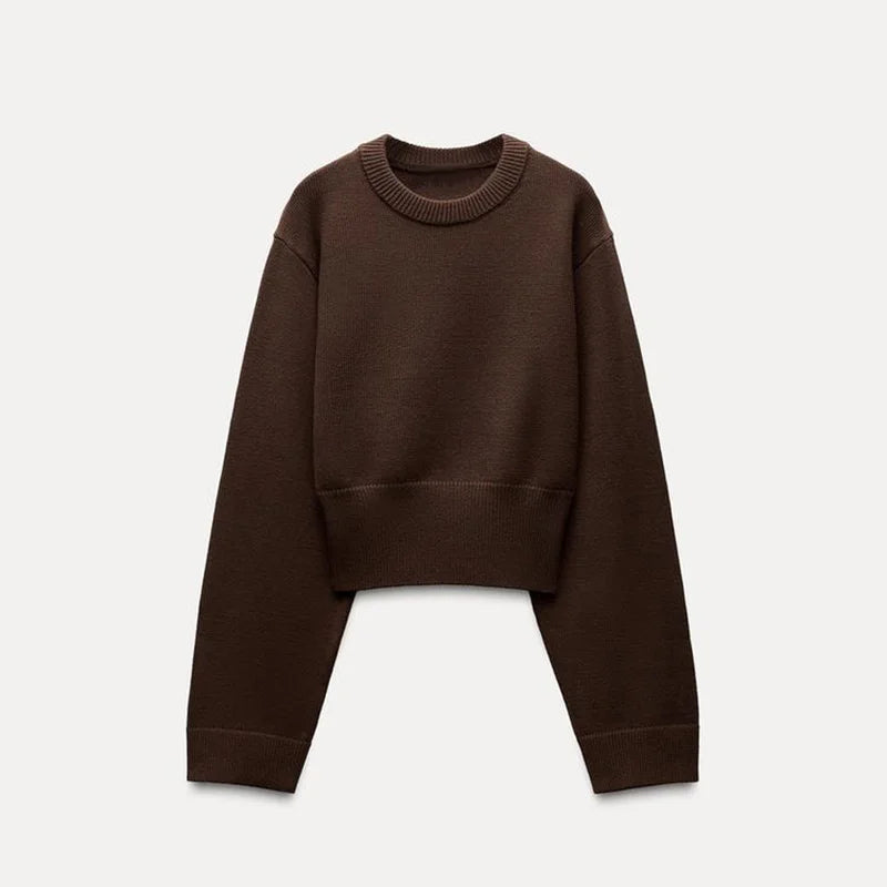 Aiertu  -  Waist Cinching Short Sweater Ribbed Wide Sleeved Knitwear Round Neck Loose Slimming Knitted Pullover Spring New Women's Clothing Aiertu