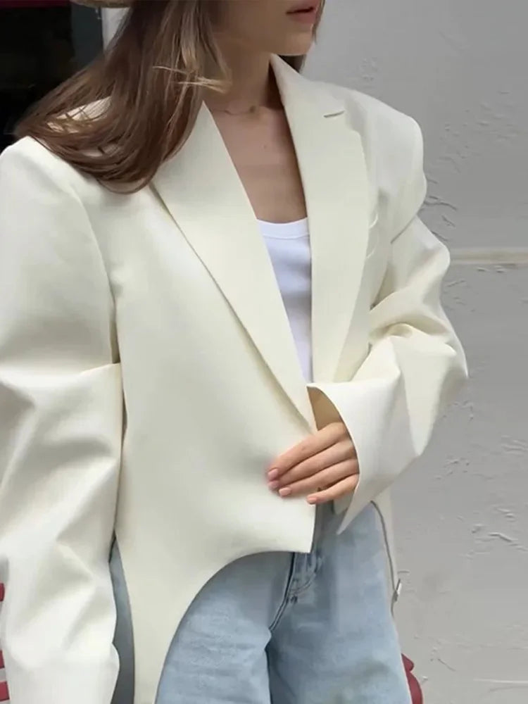 Aiertu  -  Fashion White Irregular Suit Jacket For Women Elegant Lapel Long Sleeve Short Blazer Coat 2026 Chic Lady Street Outerwear Aiertu