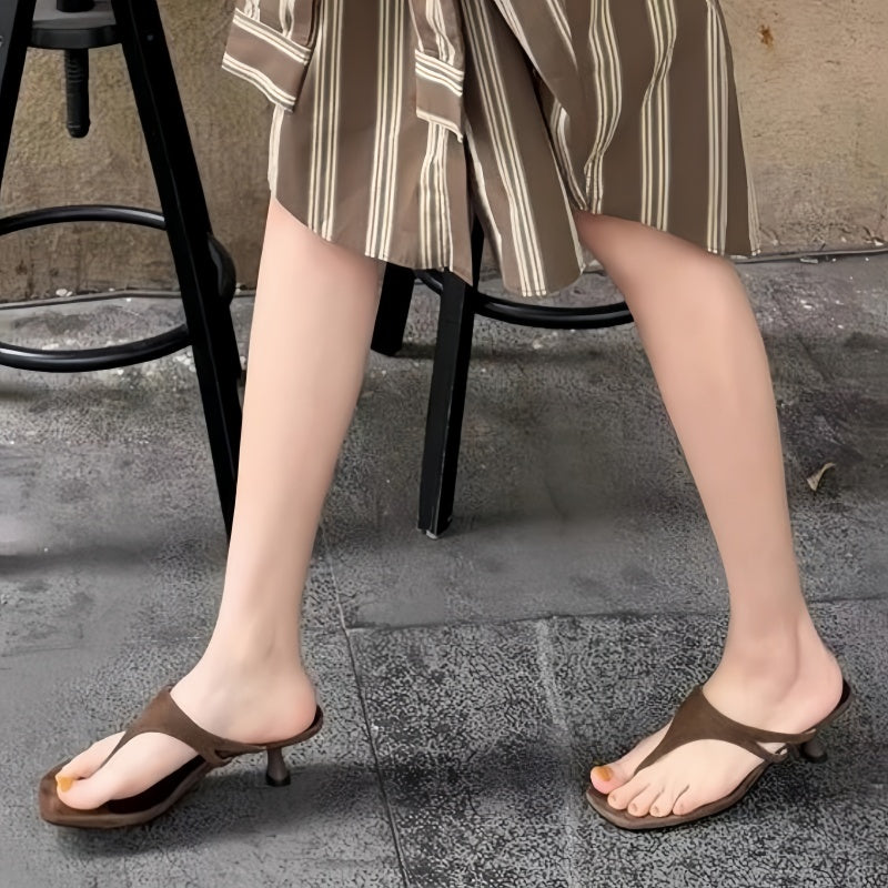 Aiertu  Retro Style Clip Toe Women Flip Flops Summer New Fashion Mid Heels Dress Women Slippers Vacation Comfortable Concise Sandalias Aiertu