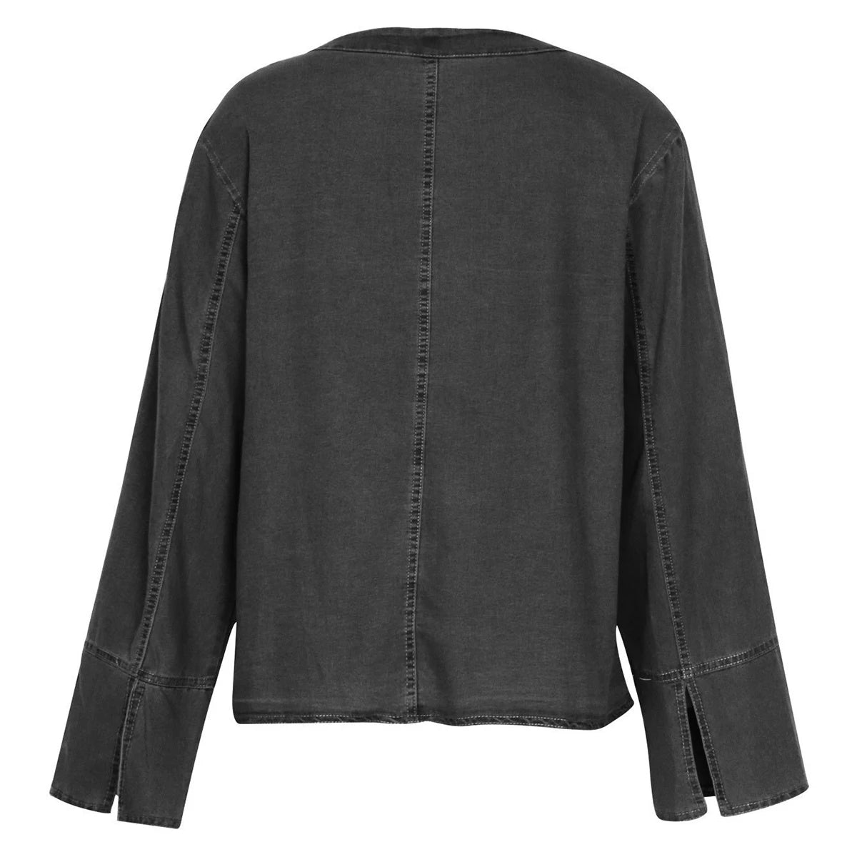 Aiertu     -  Fall Outfits 2026 Black Washed Denim Shirt Women Autumn V Neck Long Sleeve Lace-up Blouse 2026 New Streetwear Vintage Fashion Blouses Outerwear Aiertu