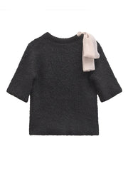 Aiertu  -  casual winter outfits Bow Patchwork Knitted Pullover Women Half Sleeve O-neck Female Sweater 2024 Autumn Winter Fashion Elegant Black Lady Knitwear Aiertu