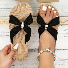 Aiertu Chic Summer Slides for Women - Faux Pearl Embellished Crisscross Strap, Open-Toe, Flat Heel, Comfortable, Breathable, Casual Beach Shoes for Outdoor Activities Aiertu