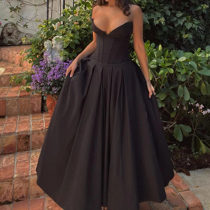 Aiertu  -  Elegant Sleeveless Solid Color Long Dress Fashion Hight Waist Slim Pleated Party Dress Women Sexy Sheath Backless Evening Dress Aiertu