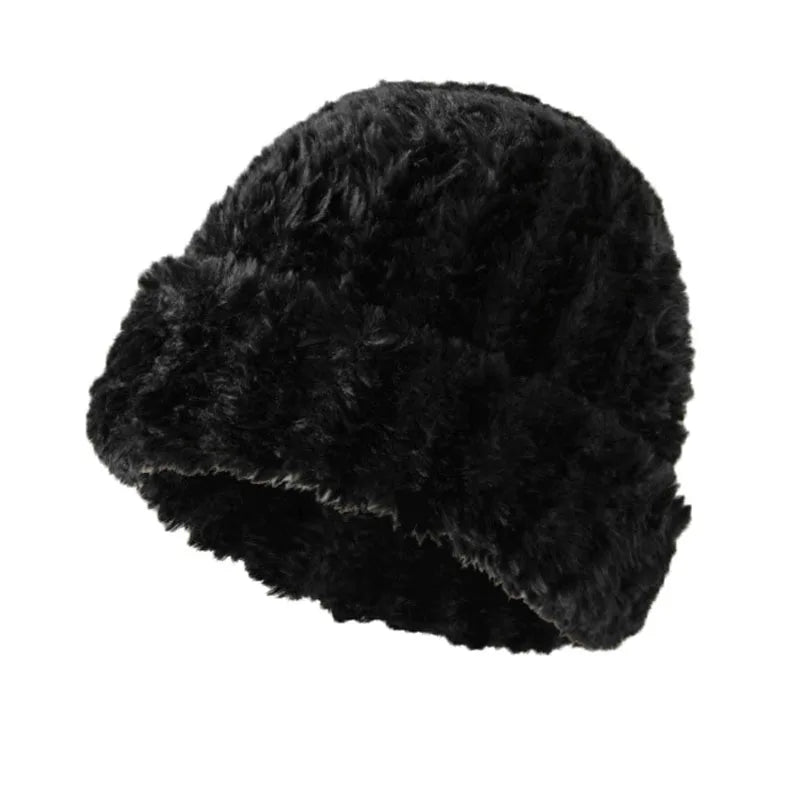 Aiertu  -  Winter Warm Beanies Hat Plush Thicke Imitate Rabbit Fur Bonnet Fleece Pullover Skull Cap Big Head Circumference Women Woolen Hat Aiertu