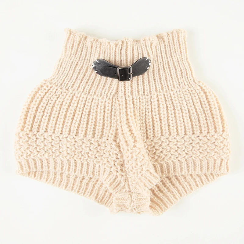 Aiertu  -  Y2K Belt Buckle Detail Knitted Shorts Japanese Girl Style Beige Slim Fit Sweater Shorts Cute Casual Outfits Winter Aiertu