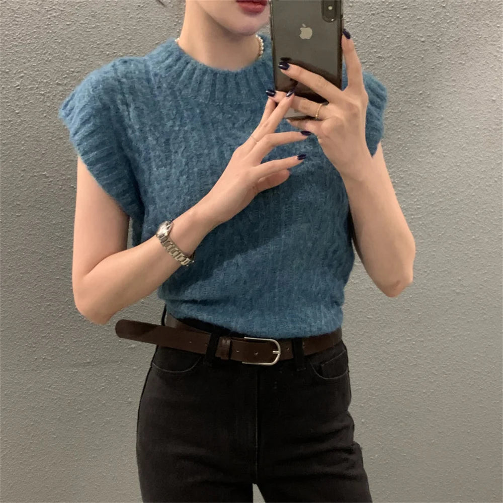 Aiertu  -  Pullovers Sweaters Vest Loose Women Chic Gentle Spring Office Lady Slim Knitted Casual All Match Sleeveless Vintage Aiertu
