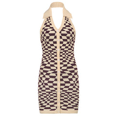 Aiertu - Plaid Knit V Neck Bodycon Dress Aiertu