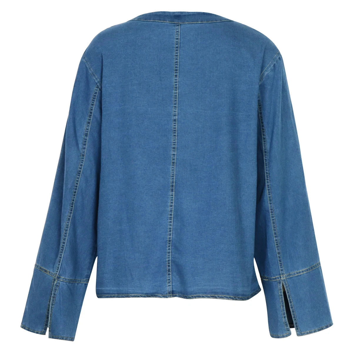 Aiertu     -  Fall Outfits 2026 Black Washed Denim Shirt Women Autumn V Neck Long Sleeve Lace-up Blouse 2026 New Streetwear Vintage Fashion Blouses Outerwear Aiertu