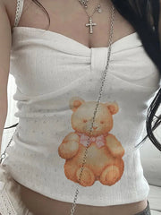 Aiertu  -Bear Print Bow Knit Tank Top aiertu
