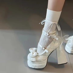 Aiertu  -    Platform High Heel Women's Mary Jane Shoes Fashion Butterfly-knot Shoes Spring Autumn Wedding Party Shoes Aiertu
