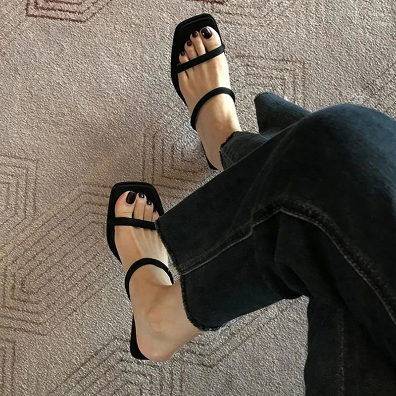 Aiertu  -  Summers Narrow Band Women Slippers Shoes Casual Street Style Ladies Open Toe High Heel Slides Aiertu