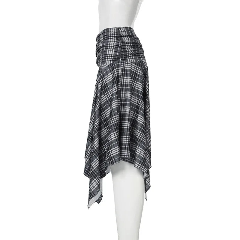 Aiertu  -  Y2k Aesthetic Vintage Plaid Skirts Womens Harajuku High Waist Irregular Vintage Skirt Streetwear Preppy Style Gothic Faldas Aiertu