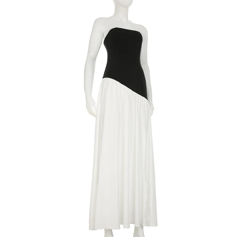 Aiertu  -  Elegant Fashion Slim Patchwork Split Tube Dress Holiday Sexy Slash Neck Sleeveless Maxi Dresses For Women 2026 Summer Aiertu