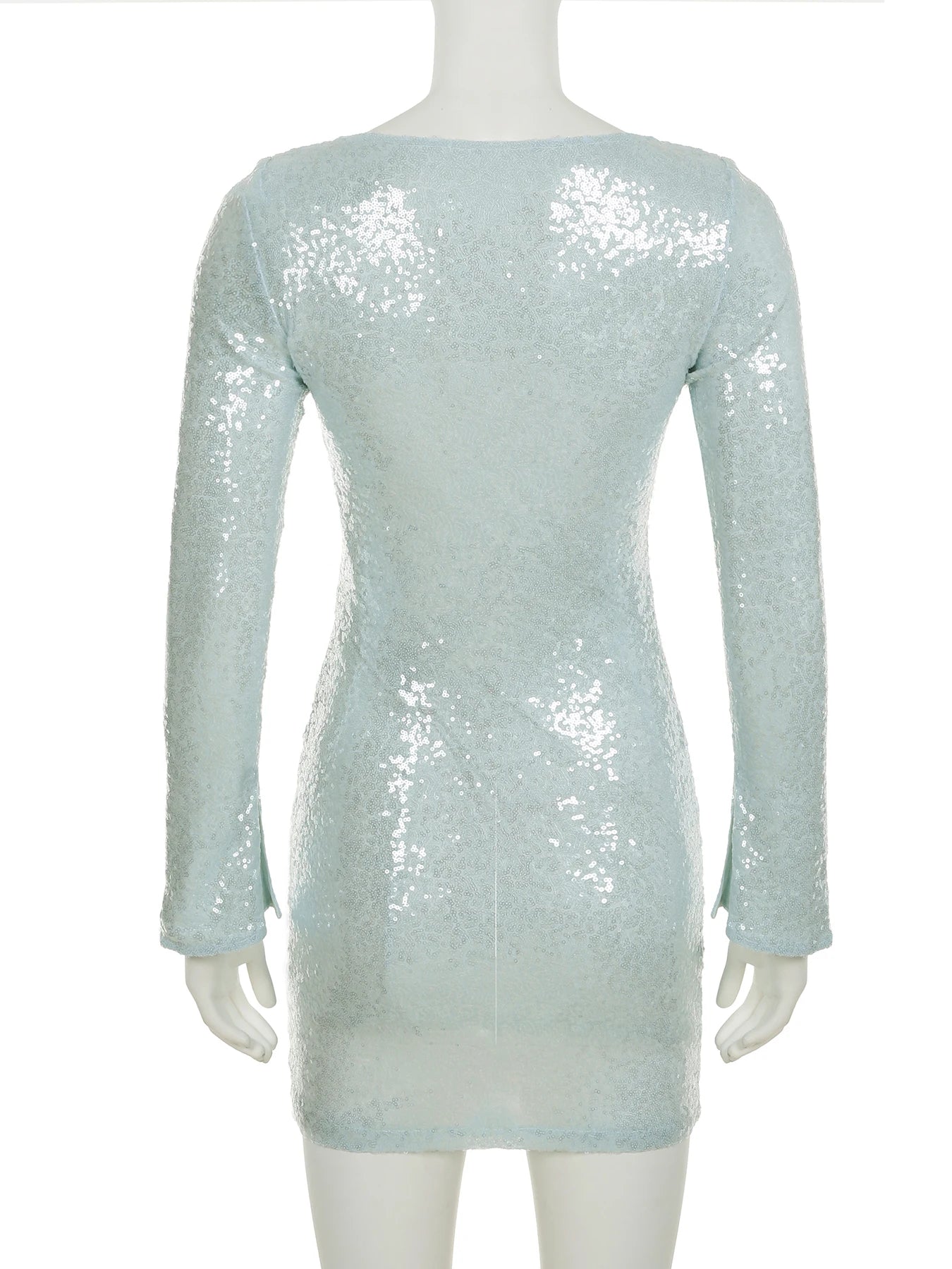 Aiertu  -  Clubwear Sexy Sparkle Glitter Sequined Bodycon Dress Party Dress Slim Solid Bandage Deep V-Neck Long Sleeve Mini Dresses Aiertu