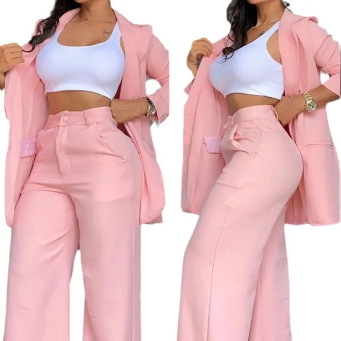 Aiertu 2025 Woman Elegant Sets Autumn Fashion Women's Notched Collar Coat & Pocket Design Pants Set Work Commuting Two Piece Suit Aiertu