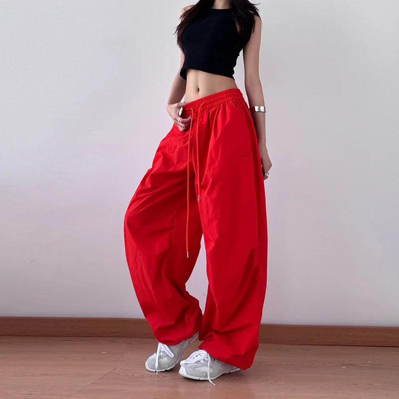 Aiertu  -  New sports wide-leg pants hiphop loose paratrooper retro pleated straight tooling casual pants Aiertu