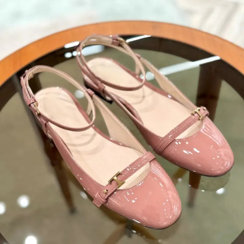 Aiertu  -  French Round Head One-Line Buckle Flat Shoes Women'S Gentle Style Ballet Shoes Back Empty Toe Sandals Aiertu